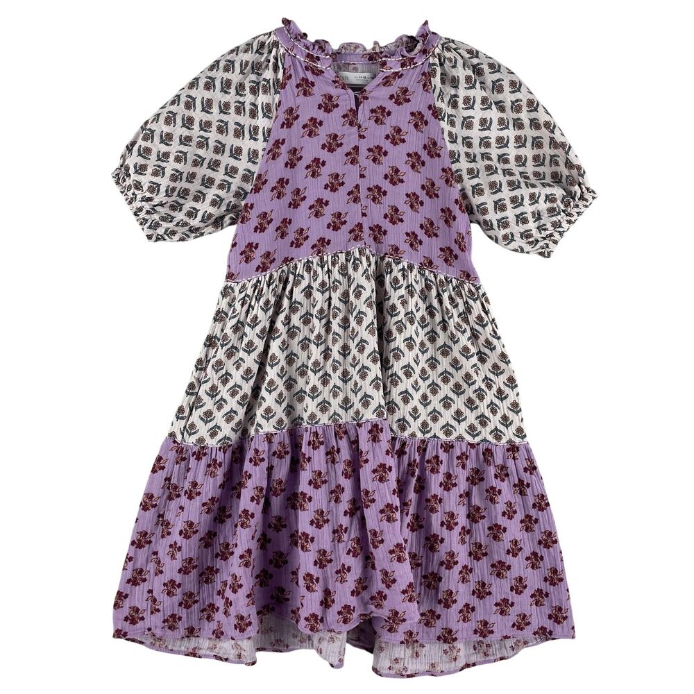 Zara Girls Tiered Patchwork Dress SZ 11-12 Purple Floral Block Print Boho